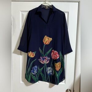 Anthropologie Pankaj & Nidhi Navy Blue Shift Dress - Medium - NWOT